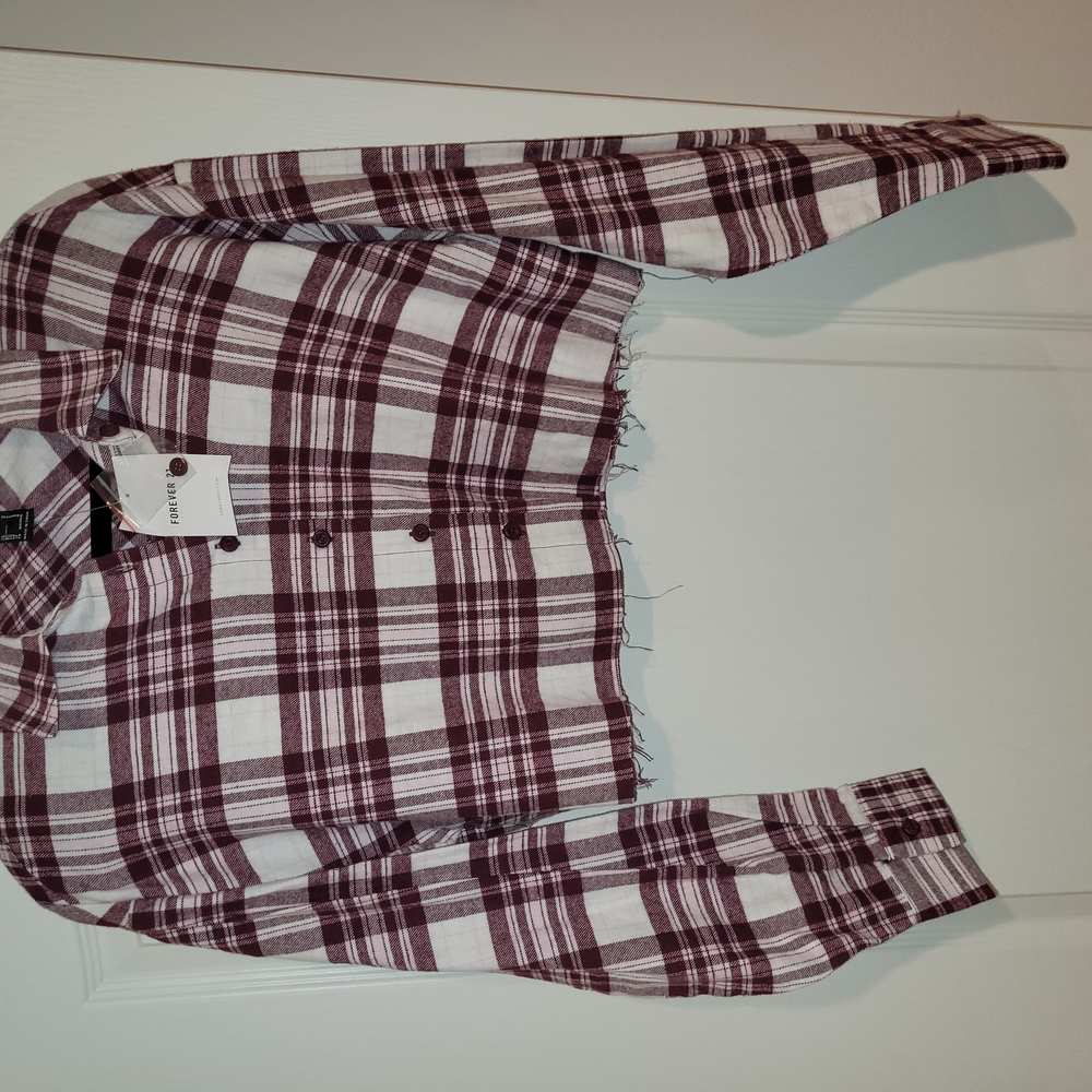 Forever 21 Burgundy Plaid Cropped Shirt